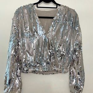 Silver and beige sequin top